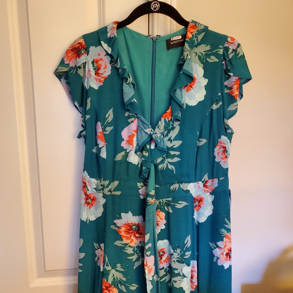 MINKPINK dark teal, floral pattern dress in small